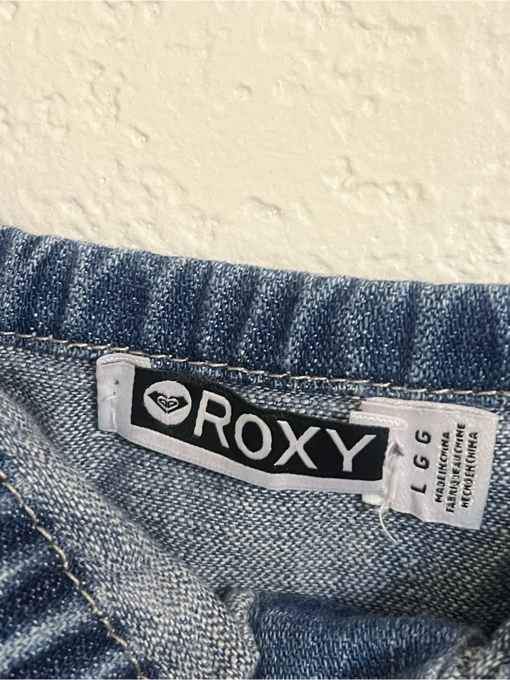 Roxy  Blue Denim Romper Shorts casual relaxed summer strapless classic vacation